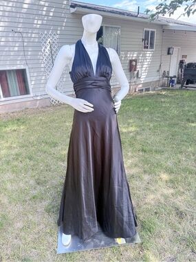 Niki Lavis Black Satin Halter Backless Evening Gown